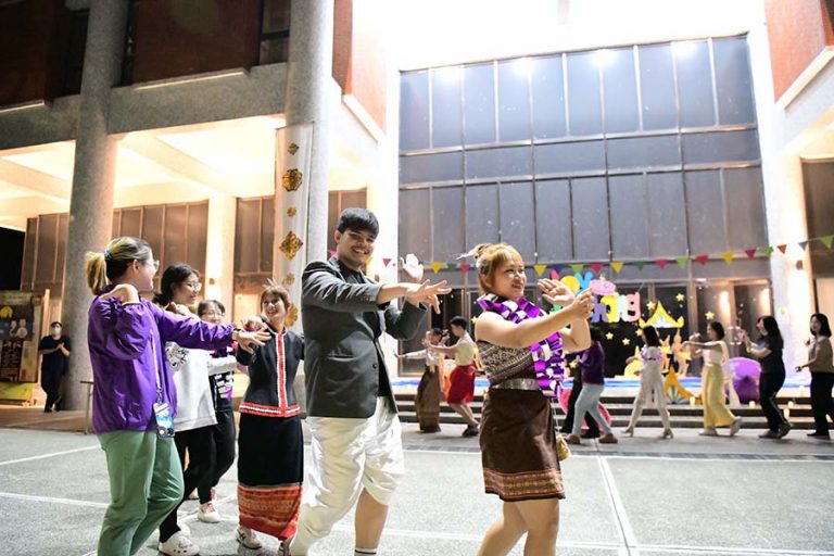 Foreigner students dance together happily